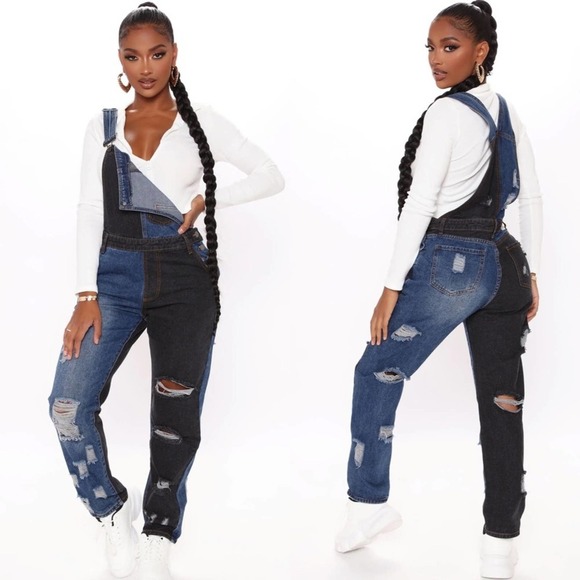 NWT Fashion Nova American Bazi The Simple Life Two Tone Denim Overalls $49.99 - Picture 1 of 7